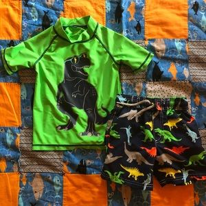 Carter’s 3T Dinosaur Swim Shorts and Rash Guard